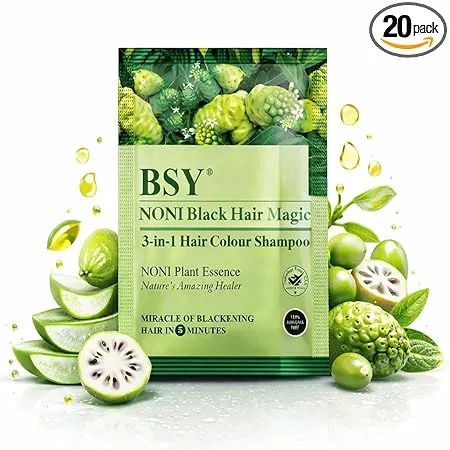 BSY Noni Black Hair Magic 3 IN 1 Natural 5-Min Hair Colour Shampoo Black
